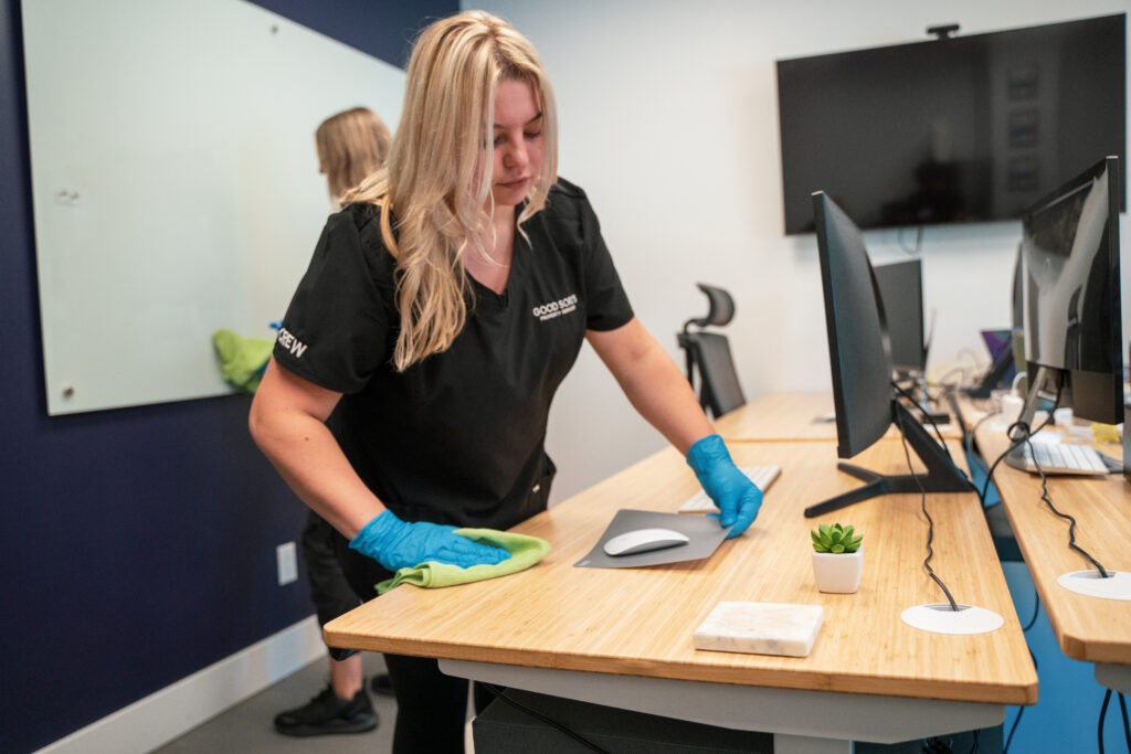 Anna performing an office clean
